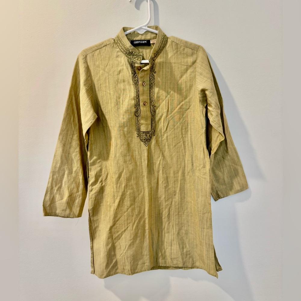 Benzer Kid’s Green/Yellow Traditional Indian Kurta Size 3-4Y Tunic